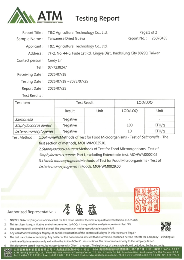 眼鏡伯芭樂乾檢驗報告